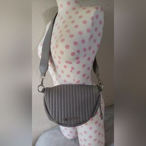 Gray Structured Crossbody Bag with Metal Hardware
